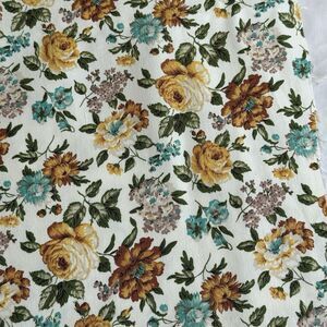 Vtg 50s Waverly Quaker Lady Brown Gold Aqua Floral Cotton Home Decor Fabric Lot